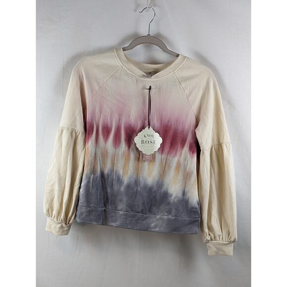 Knox Rose Tie Dye Off White Sweatshirt XS Dropped Shoulders Crew Long Sleeve New - Picture 7 of 8